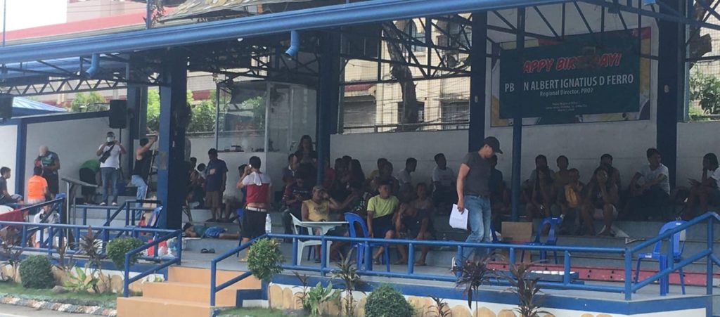 The 72 people arrested for illegal gambling during a volleyball game in Barangay Ermita are being held at the Police Regional Office in Central Visayas gym. The 72 people were charged on Monday, March 9, 2020 for illegal gambling. | CDN Digital file photo