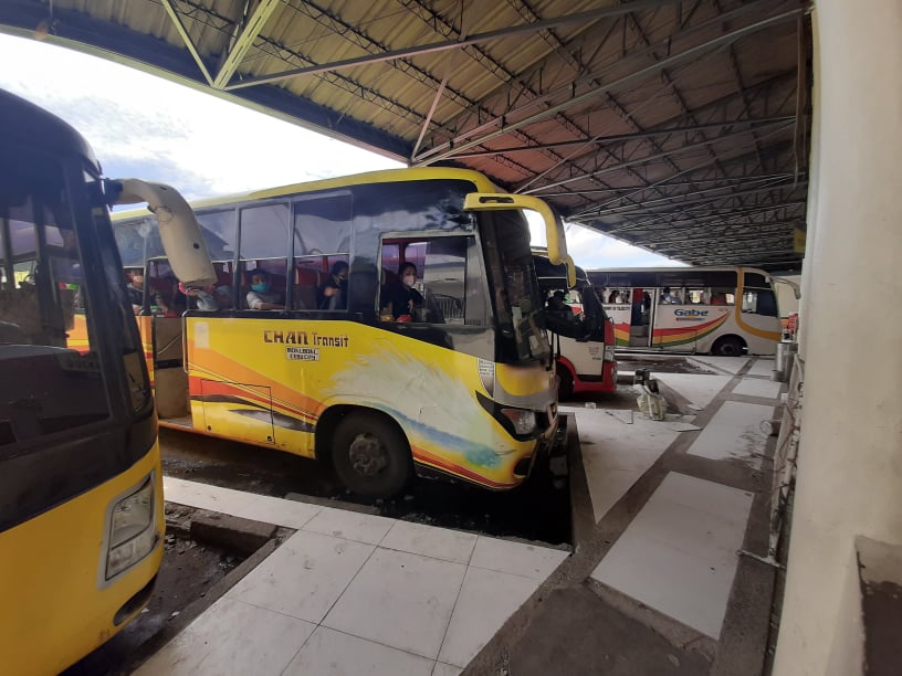 Scenes from inside Cebu South Bus Terminal as of 10 a.m. today, March 27, 2020. The long queues are gone and fewer passengers are now waiting to board the buses. | CDN Digital Photo