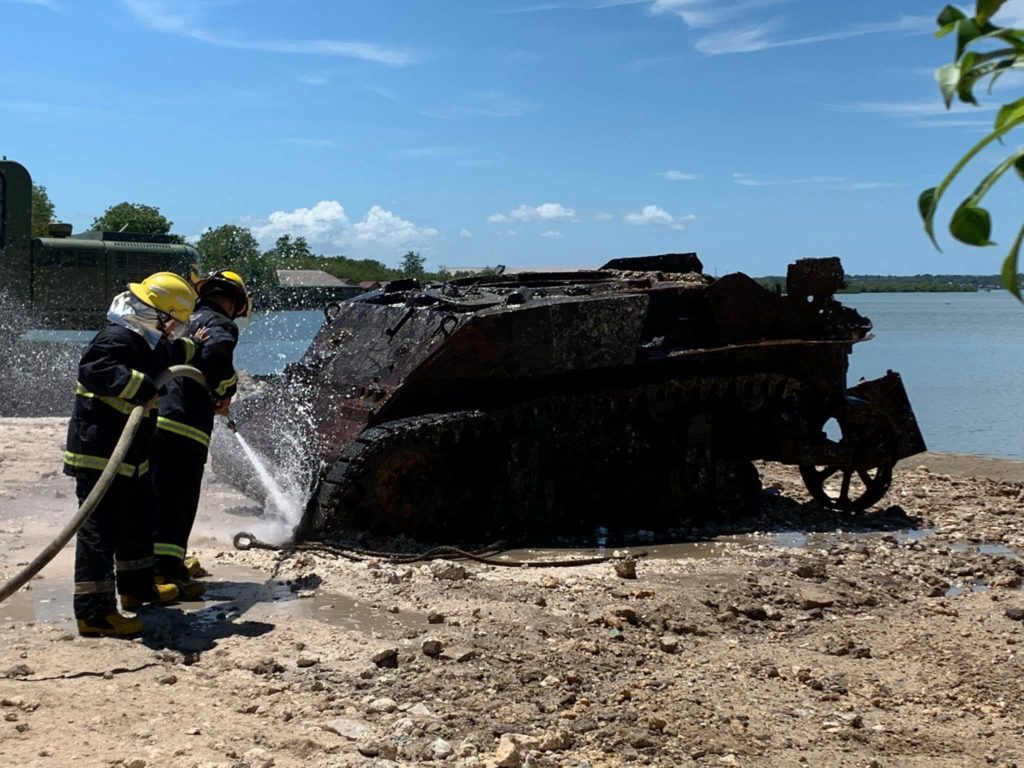 A World War II M5A1 Stuart Light Tank is successfully extracted from the Dagusungan River of Medellin Town, 75 years since it fell into the river. |
