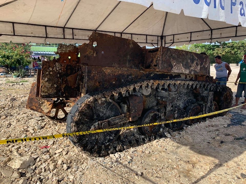 The World War II tank, which has been extracted from the Dagusungan River in Medellin town is placed under a tent after its extraction.| Jobers Reynes Bersales