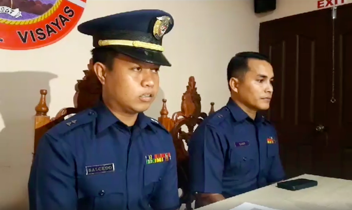 Lieutenant Junior Grade Erick Salcedo (left), Philippine Coast Guard in Central Visayas spokesperson, warns owners of motor bancas from outside Cebu to not try to violate the entry ban in the province or they would have their vessels impounded. | Screengrabbed from Alven Marie Timtim's video