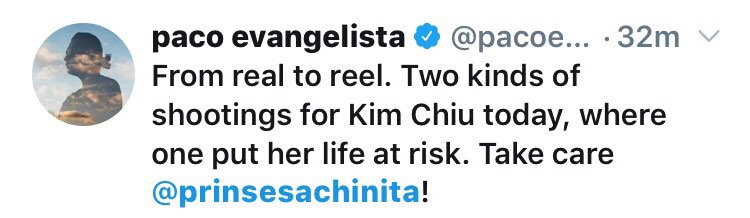Twitter message of Paco Evangelista on Kim Chiu incident