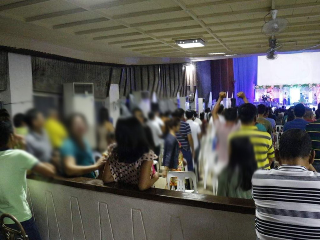 At least 500 members of the Word of God Spirit and Living Ministries attend a service, which was stopped by the authorities and their pastor arrested for defying social distancing and gathering measure of the city. | Photo courtesy of Reynan Baylin, city information office