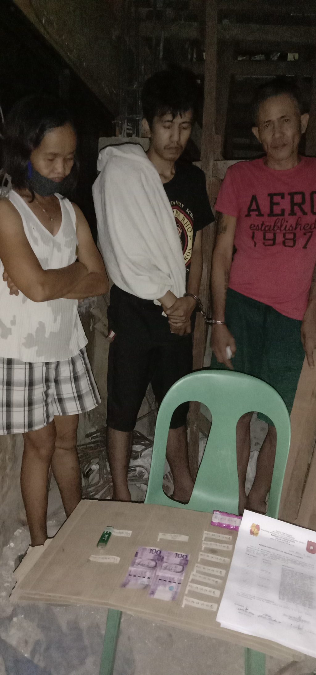 Two men and a woman are arrested after they have been caught with 8 packets of suspected shabu during a buy-bust operation at the Espina Compound in Barangay Tipolo, Mandaue City tonight, April 4, 2020.