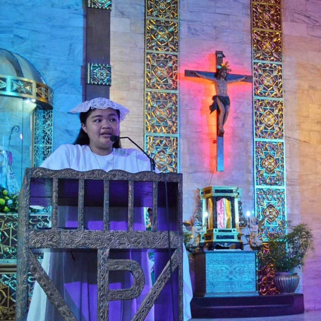 Carmelle Claire Therese Estenzo, a youth volunteer at the Santo Tomas de Villanueva Parish in Danao City, northern Cebu, misses the traditional celebration of Palm Sunday, but she says that COVID-19 only stopped the activities of Lent but not the faith of the parishioners. | Contributed photo