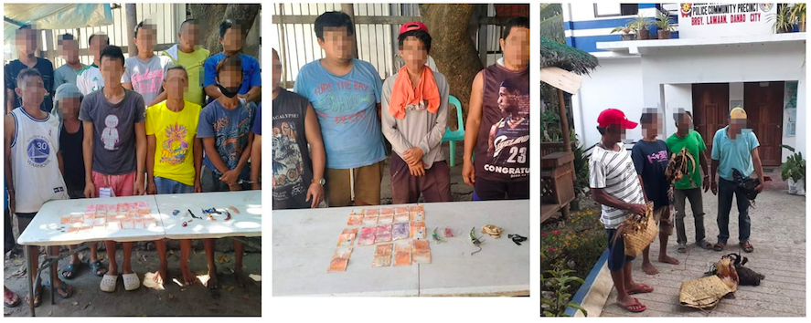 The Danao City policemen have arrested 21 men engaging in "tigbakay" or illegal cockfighting activities during Good Friday, April 10, 2020. | Photos courtesy of Danao City Police