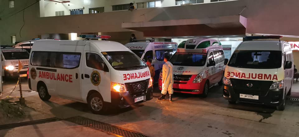 Ambulances lining up the driveway leading to the emergency department of Vicente Sotto Memorial Medical Center | Photos courtesy of VSMMC