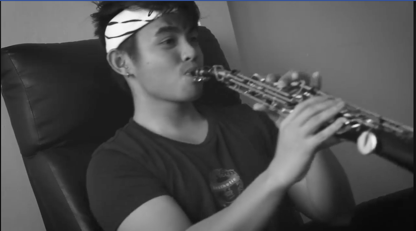 Belciña can play several instruments but he loves to play the saxophone the most. |screengrabbed from his video