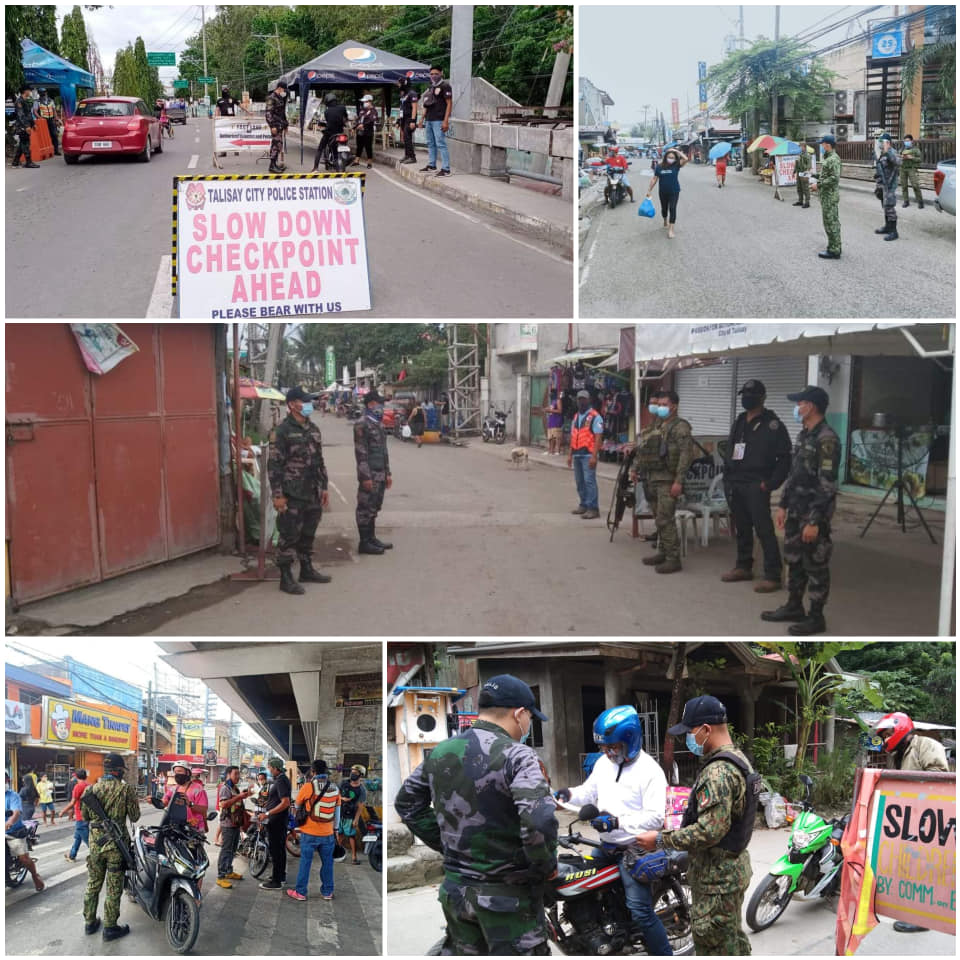 The Talisay City Police set up five different checkpoints in the city to apprehend violators of the modified enhanced community quarantine. | Photo Courtesy of Talisay City Police Station