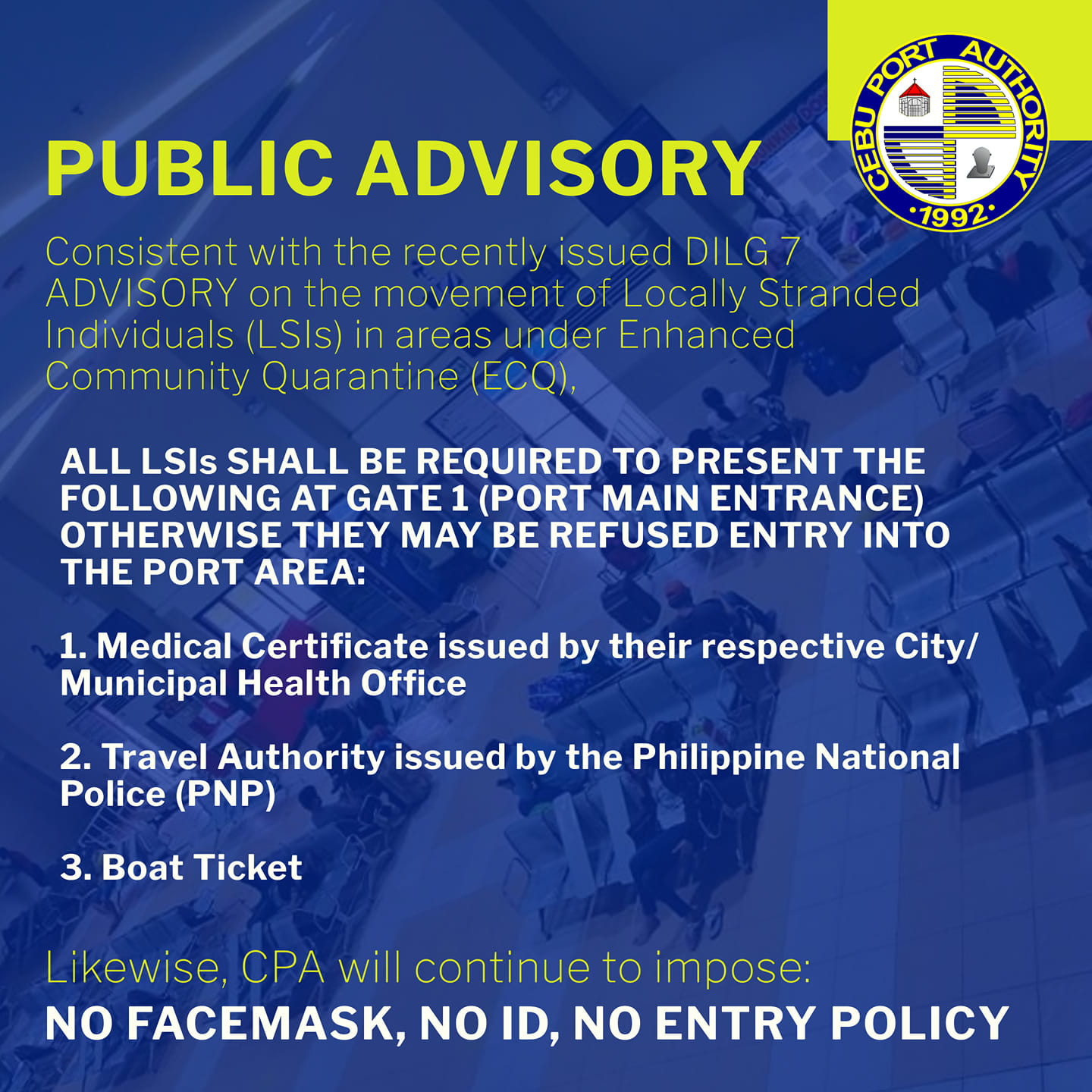 This is the public advisory of the CPA about LSIs returning to the province. 