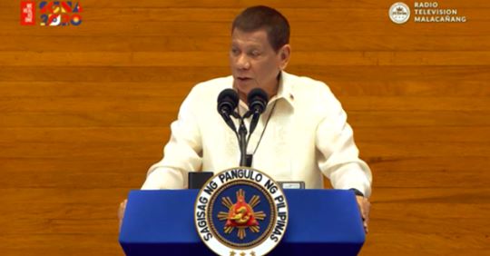 President Rodrigo Duterte calls for the revival of the death penalty through lethal injection for crimes specified in the Comprehensive Dangerous Drugs Act of 2002 during his fifth  SONA or State of the Nation Address this afternoon.| Screen grab from video