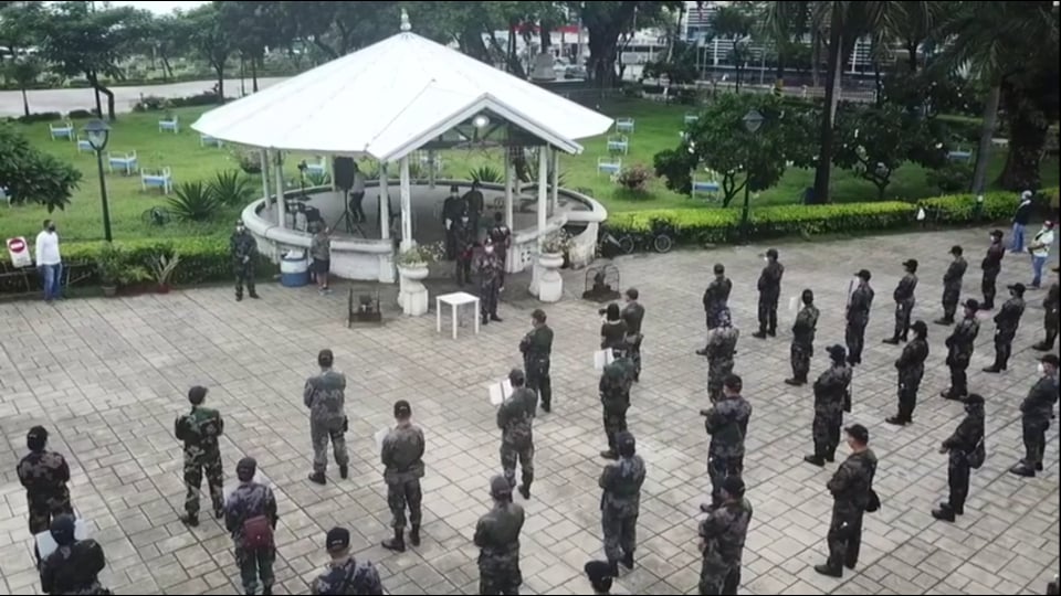 Two hundred fourteen Cebu City policemen are sent off  at the Plaza Independencia to patrol areas in Cebu City to make sure that general community quarantine rules are strictly implemented.| Photos from CCPO