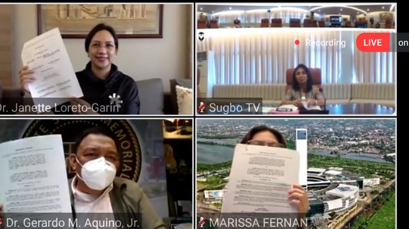 The virtual MOA signing between Cebu province or the Capitol, SM Prime Holdings, DOH-7 and VSMMC for the operation of a satellite dialysis center at the SM Seaside City Cebu. (Screenshot from the virtual meeting)