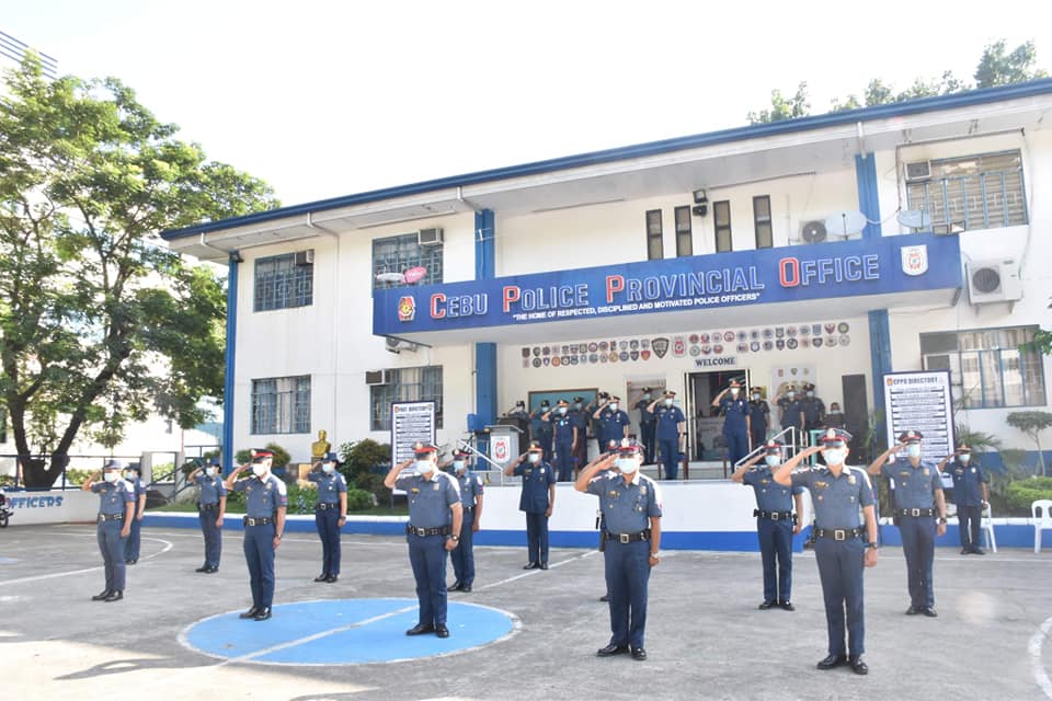 CPPO. Policemen salute the flag during a flag-raising ceremony at the Cebu Police Provincial Office (CPPO). | Photo courtesy of the CPPO (file photo)