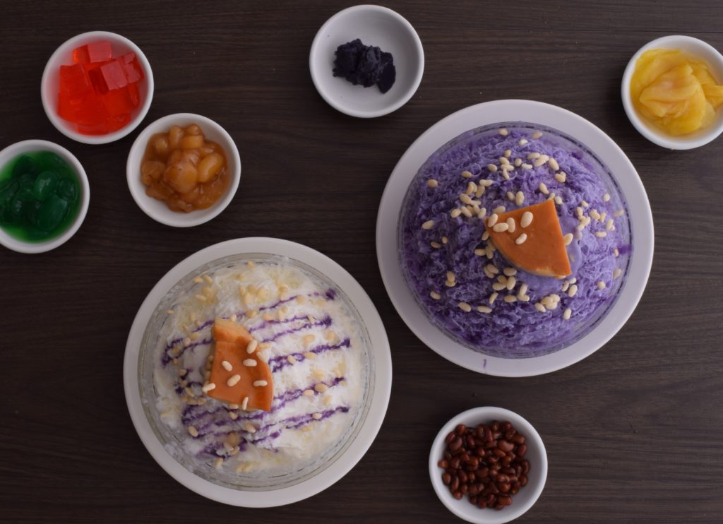 Two halo-halo with toppings on the side.