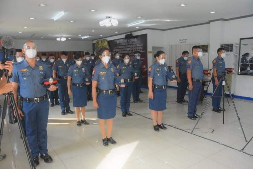 A patrolwoman, Police Corporal Cledera, is one of the 76 policemen and policewomen to be reassigned to posts nearer to their homes. These is the sendoff ceremony of the police personnel at the PRO-7 office on Oct. 14, 2020. | Photo courtesy of PRO-7