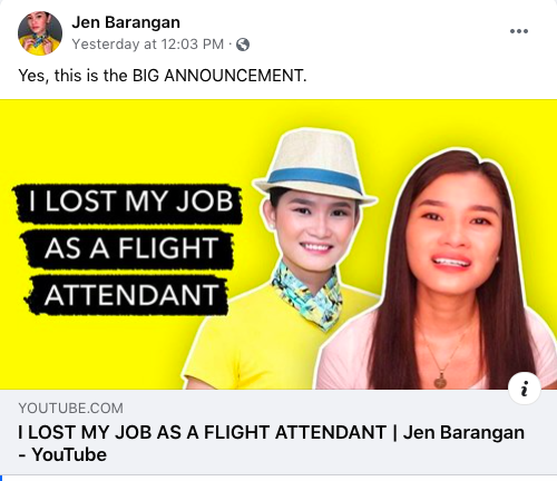 Cebuana vlogger latest video tells about how she lost her job as a flight attendant due to the pandemic.