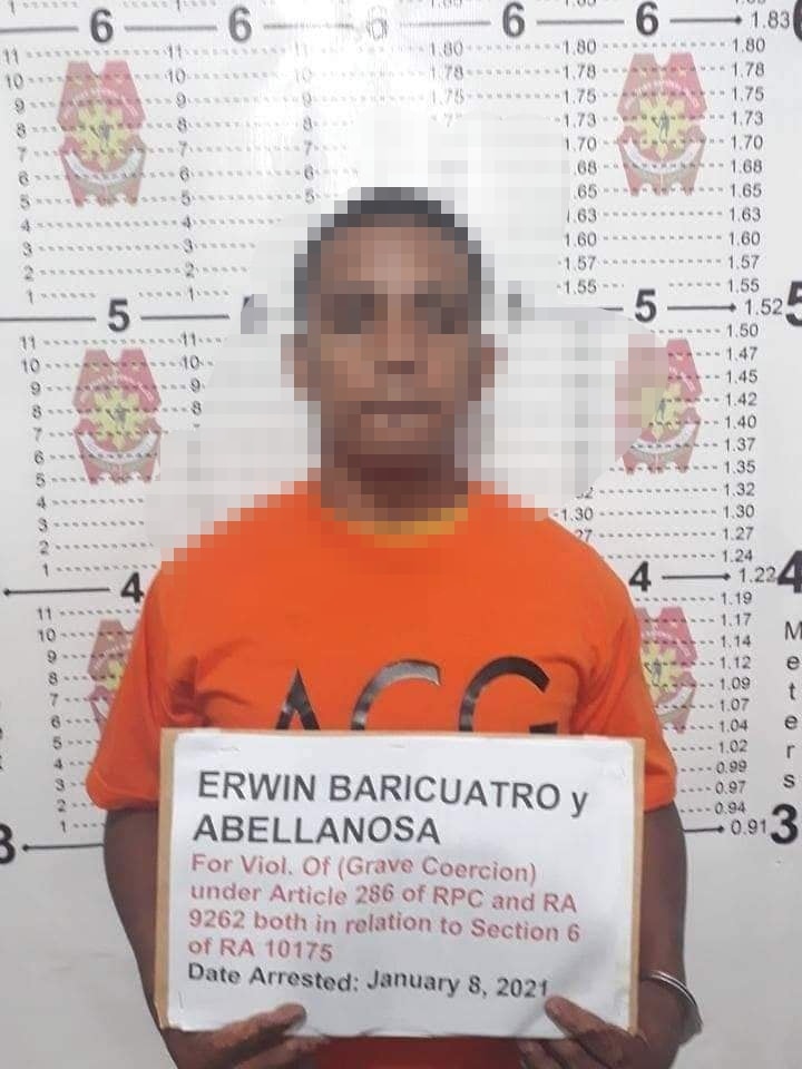 Erwin Abellonasa, a welder, is arrested for allegedly threatening his former girlfriend of uploading intimate photos, videos online after she refused to have sex with him. | Contributed photo.