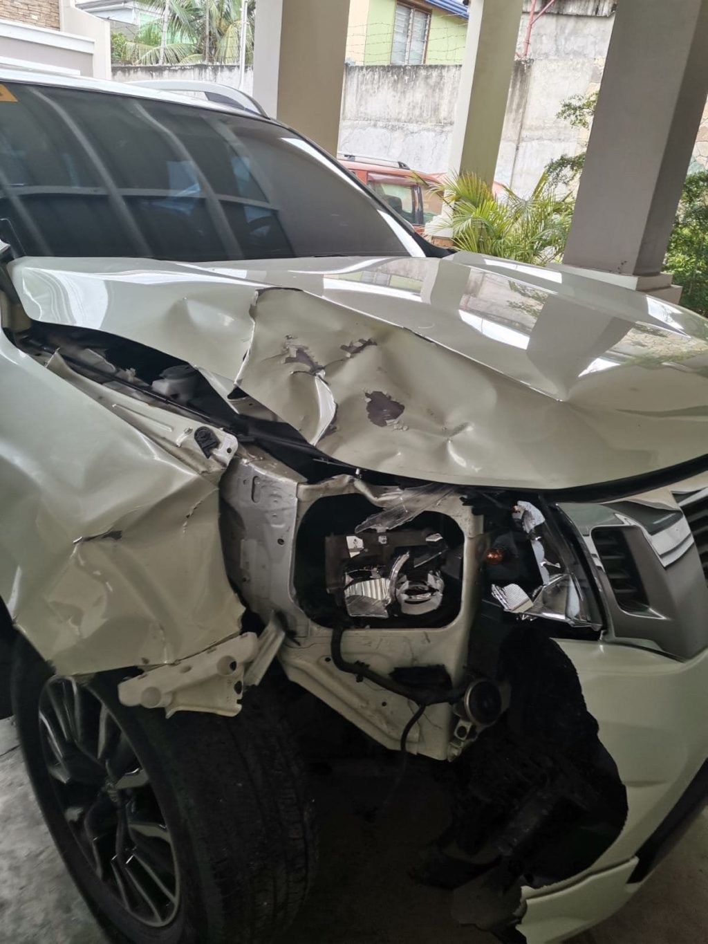 The right side of the pickup truck of Joseph Elgie Gentapa is damaged after the road accident involving cyclist, Jose Romilo Blanco. The cyclist died in the accident. | Photo courtesy of the Naga City Police Station