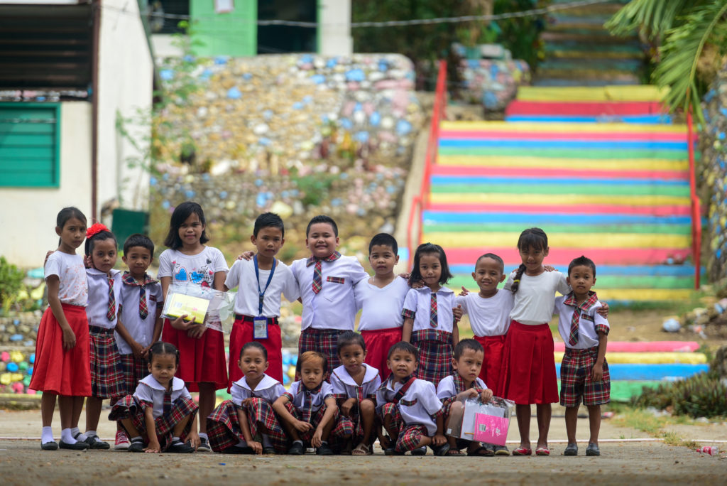 Group of grade school students in school uniform