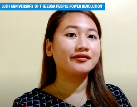 Rhea May Ambrad, Sangguniang Kabataan chairperson of Barangay Mantalongon, Dalaguete town, calls on the youth to use the freedom gained from Edsa "People Power" Revolution. | screen grab from Pegeen Maisie Sararaña's video on Youths and Edsa Revolution