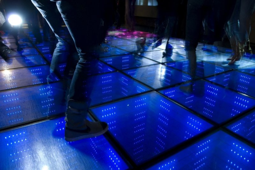 A photo of a dancefloor that can covert kinetic energy to electricity