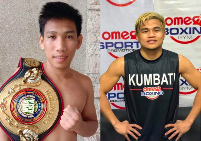 Mark Vicelles (left) and Peter Apolinar are two of the five Omega Boxing Gym boxers who defeated their opponents during the Kumbati 8 & 9 on March 27 at the IPI Compound in Mandaue City. | file photo