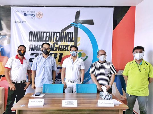 Organizers of the Quincentennial Amazing Race 2021 led by Dr. Jojo Gonzales (extreme left) hold a press briefing to discuss the sporting event. Other organizers who attended are Shane Getutua (from left), Jess Rodinas, Rev. Fr. Jonas Mejares, and Joel Juarez. | Contributed photo