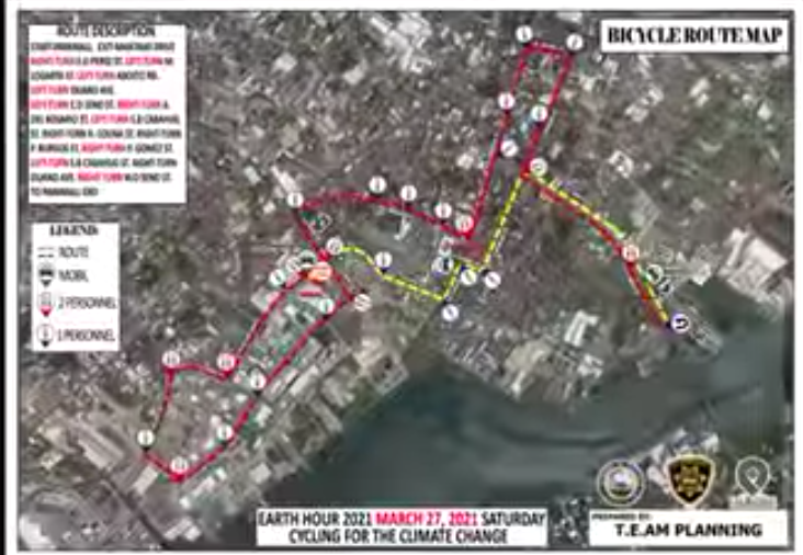 This is the bicycle route in Mandaue City for the "Earth Hour" ride where at least 100 cyclists will bike around the 13.2 km bicycle lane route. |screen grab from TEAM video