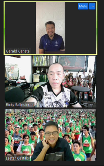 Photo: Gerald Cañete of Pekaf along with Milo sports organizer Ricky Ballesteros, and Milo Sports executive Lester Castillo during their virtual meeting to plan the national arnis tournament to be sponsored by Milo. | Contributed photo/screen capture