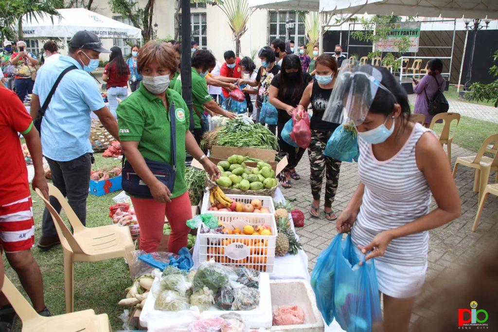 Grocery stores are encouraged to donate to community pantries. In photo is a Cebu City-organized community pantry is set up at the Senior Citizens' Park to help Carbon Market vendors put up surplus goods for the public who are suffering from the economic impact of the pandemic. | Photo Courtesy of Cebu City PIO