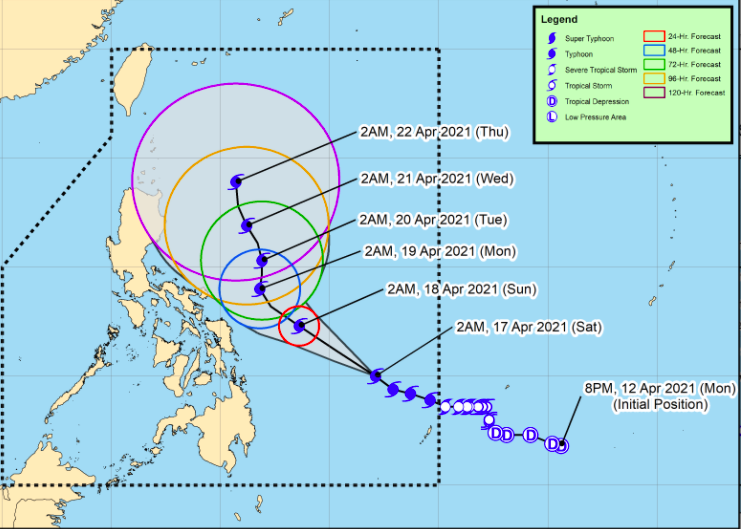 Camotes Islands will be affected by Typhoon Bising. In photo is the track of the typhoo as of 11 a.m. of April 17.