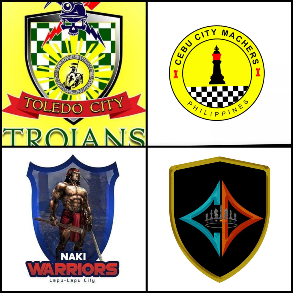 CEBU TEAMS LOGOS. The official team logos of the Toledo Trojans, (clockwise) Cebu City Machers, Lapu-Lapu City Naki Warriors, and the Cordova Dutchess Dagami Warriors. | via Glendale Rosal (file photo)