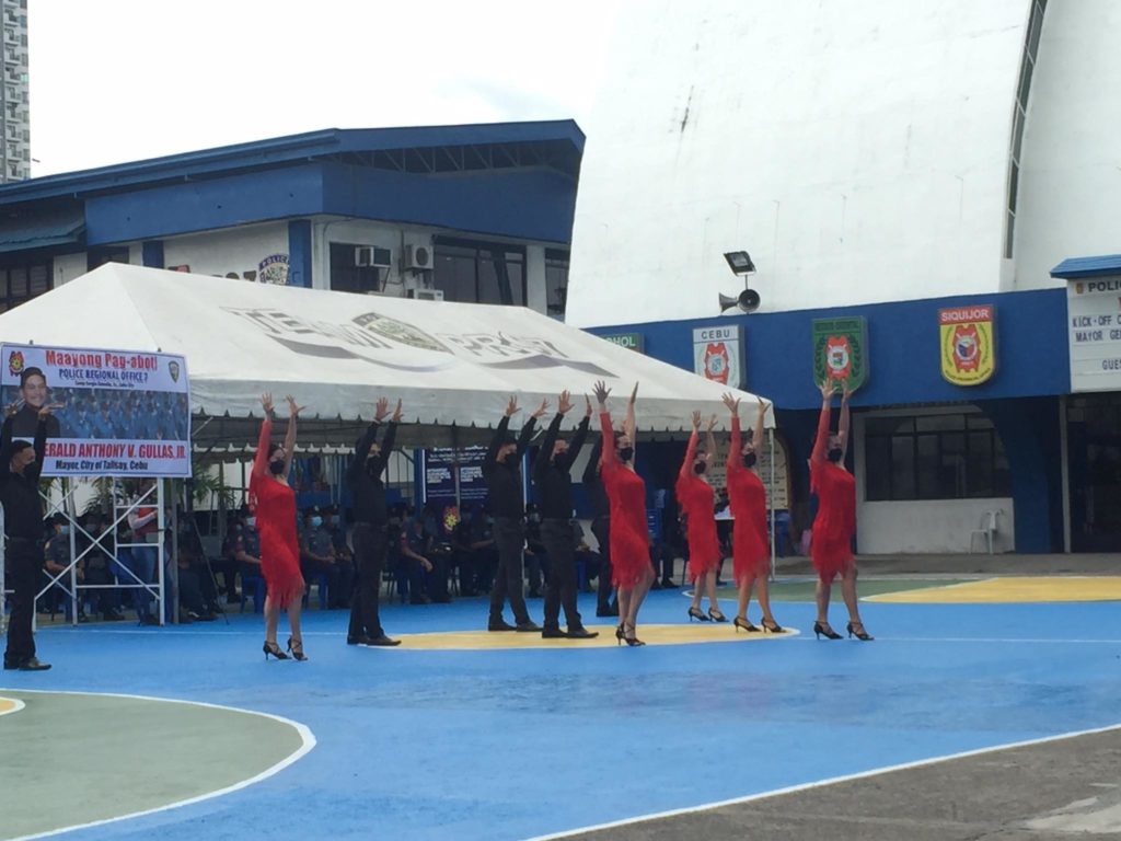 BARANGAYANIHAN THEMED EVENT. A dance number from the PRO-7 is part of the program in the PRO-7's celebration of the Police Community Relations Month today, July 5. 