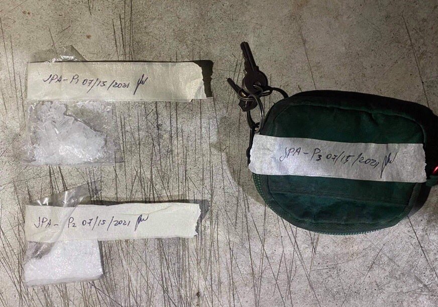 Evidence against suspected drug dealer. In photo are 10 grams of suspected shabu recovered from Efren Espina's house in Talisay City. 