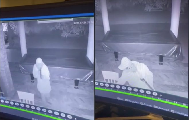 CCPO exec on armed robber, who broke into councilor's house. In photo are Screenshots of the CCTV footage showing an armed robber entering the house of Cebu City Councilor James Cuenco.