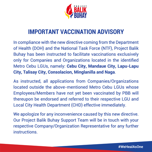 Project Balik Buhay vaccination centers closed on July 20.