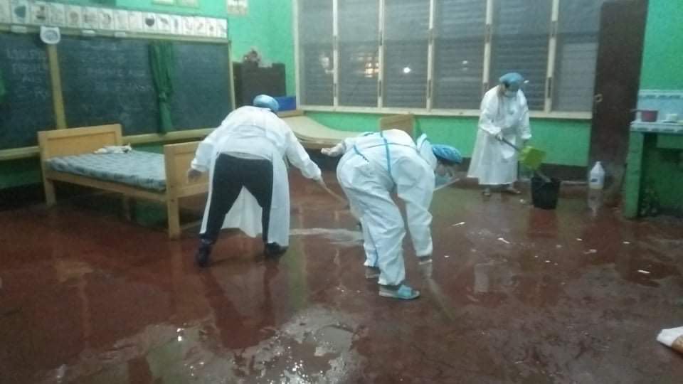 THE EOC VOWS TO IMPROVE SERVICES OF BICS. In photo are workers from the Cebu City government, donning PPEs (personal protective equipment), clean several isolation centers on Saturday, August 28. |Photo courtesy of Councilor Joel Garganera