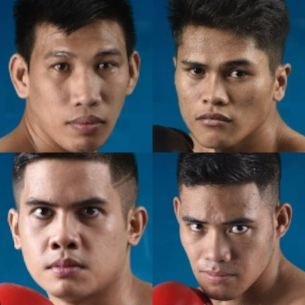 KUMBATI 11 ON OCT. 30. Mark Vicelles (clockwise from top,left), Tomjune Mangubat, Benny Cañete, and Franco Serafica of Omega Boxing Gym will be seen in action in Kumbati 11 fight card in October. | Boxrec photos