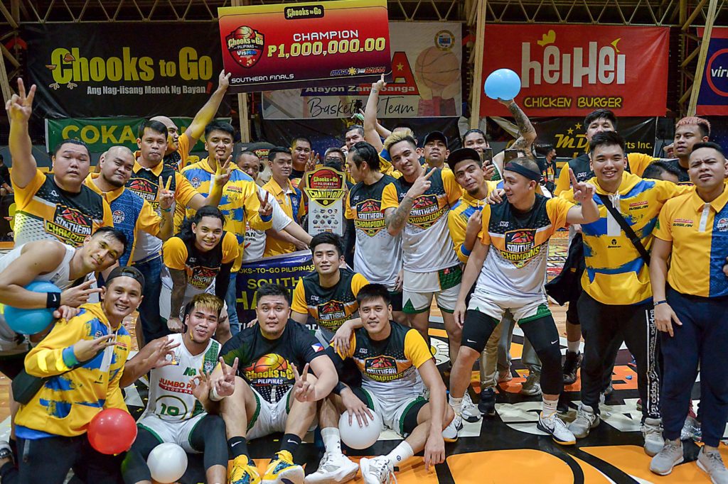 Basilan Peace Riders to play for AICC in Filbasket tournament in Batangays. In photo are Basilan Peace Riders celebrating after winning the VisMin Super Cup South Finals title. 