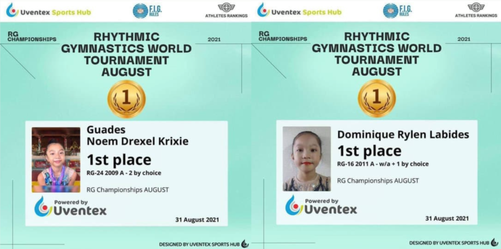 Young Cebuana gymnasts Noem Guades and Dominique Labides top their respective categories in the Rhythmic Gymastics World Tournament in August.