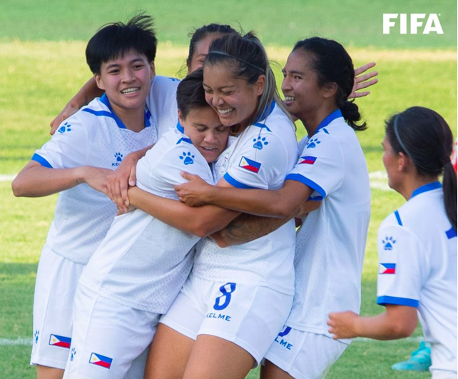 PH Malditas win. The team will only need to draw or win against Hong Kong. In photo are the PH Malditas celebrating after they scored a goal against Nepal.