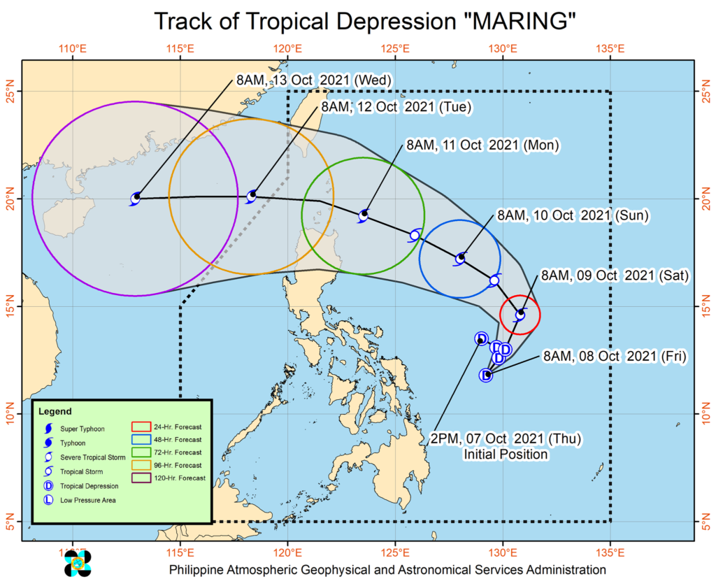 CLOUDY SKIES EXPECTED IN CV DUE TO TROUGH OF TROPICAL DEPRESSION MARING. In photo is the track of tropical depression Maring.