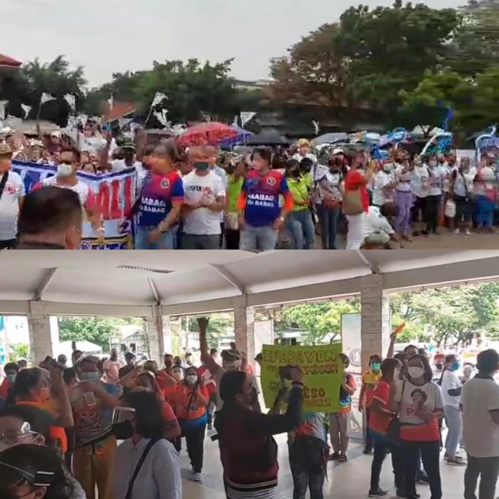 LAPU-LAPU POLICE CHIEF ASSESSMENT OF COC FILING. In photos are the crowd of supporters of Mayor Junard Chan (top photo) and Rep. Paz Radaza during the filing of COCs of their respective leaders.
