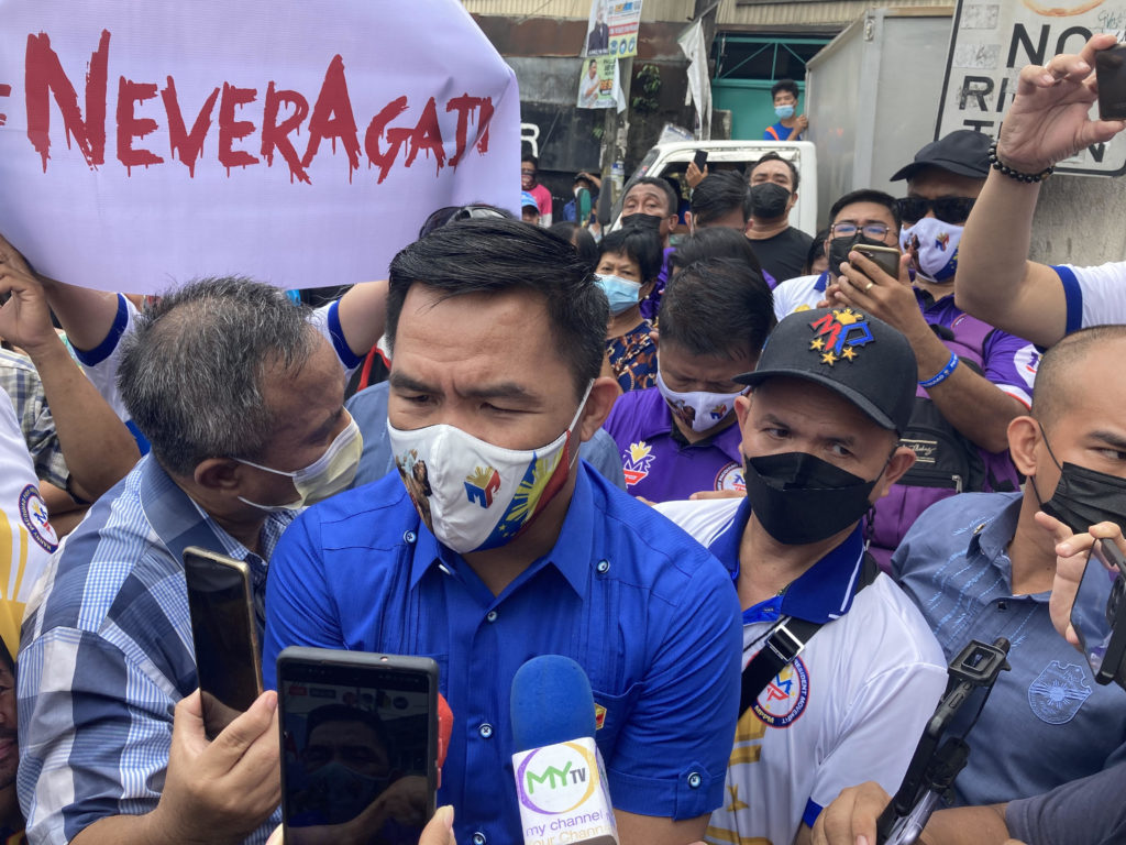 Pacquiao interviewed.Presidential aspirant and incumbent Senator Manny Pacquiao answers questions of the media after the wreath-laying ceremony on October 28, 2021 at the marker in Barangay Tisa, Cebu City  where Redemptorist priest, Fr. Rosaleo "Rudy" Romano was abducted. | via Mae Fhel Gom-os