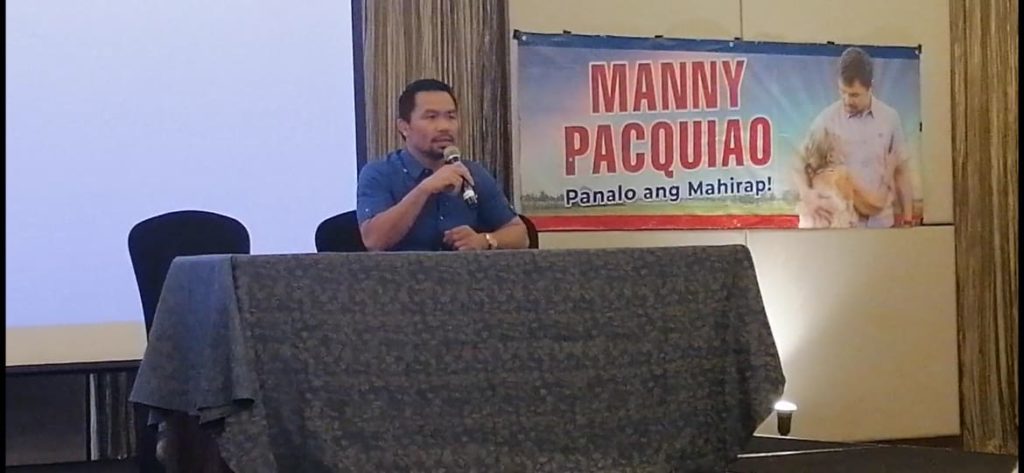 Presidential aspirant and Senator Manny Pacquiao is encouraging the public not to get fooled by those politicians who act like they are running for the elections. Pacquiao met with sectoral groups at the North Reclamation Area on Sunday, November 14. | Morexette Marie B. Erram