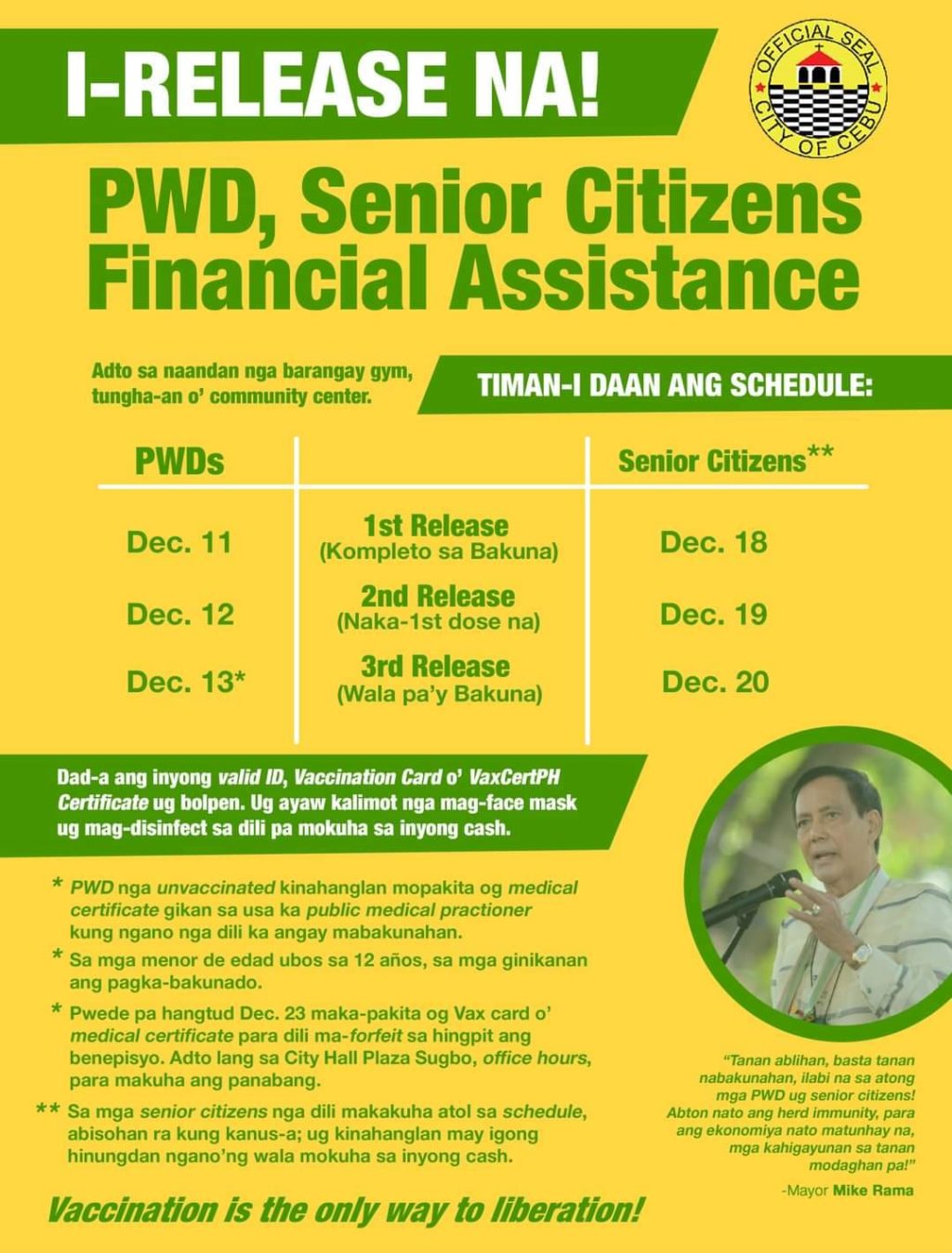 PWDS AND SENIOR CITIZENS SCHEDULE OF FINANCIAL AID DISTRIBUTION