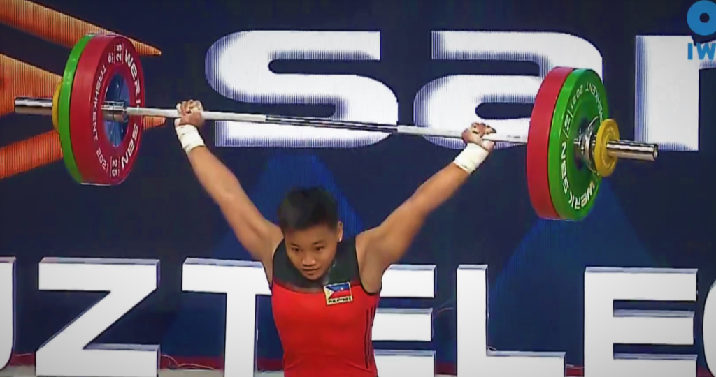 Elreen Ann Ando of Cebu during her attempt on the snatch in the women's -59kg division of the International Weightlifting Federation (IWF) World Championships. | Screen grab from the live streaming
