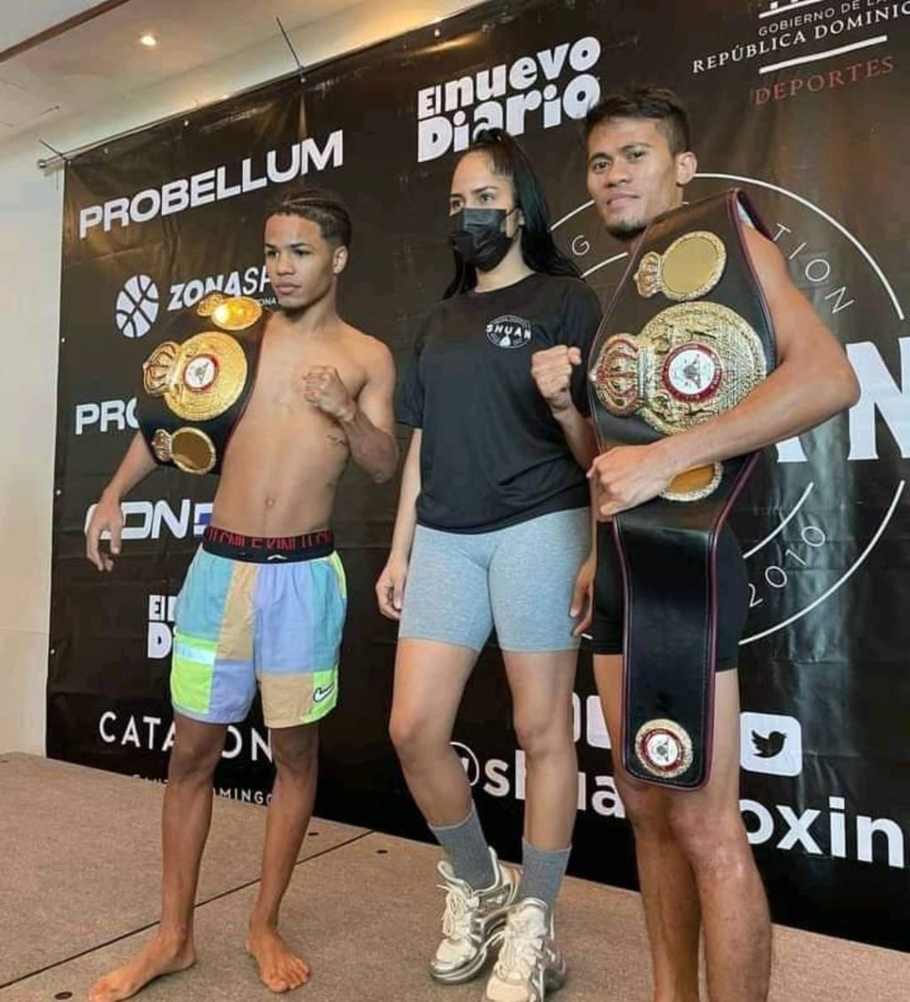 Photo caption: Vic Saludar (right) poses with Eric Pacheco Rosa during their weigh-in for their world title bout in the Dominican Republic. | Photo from Saludar's Facebook page.
