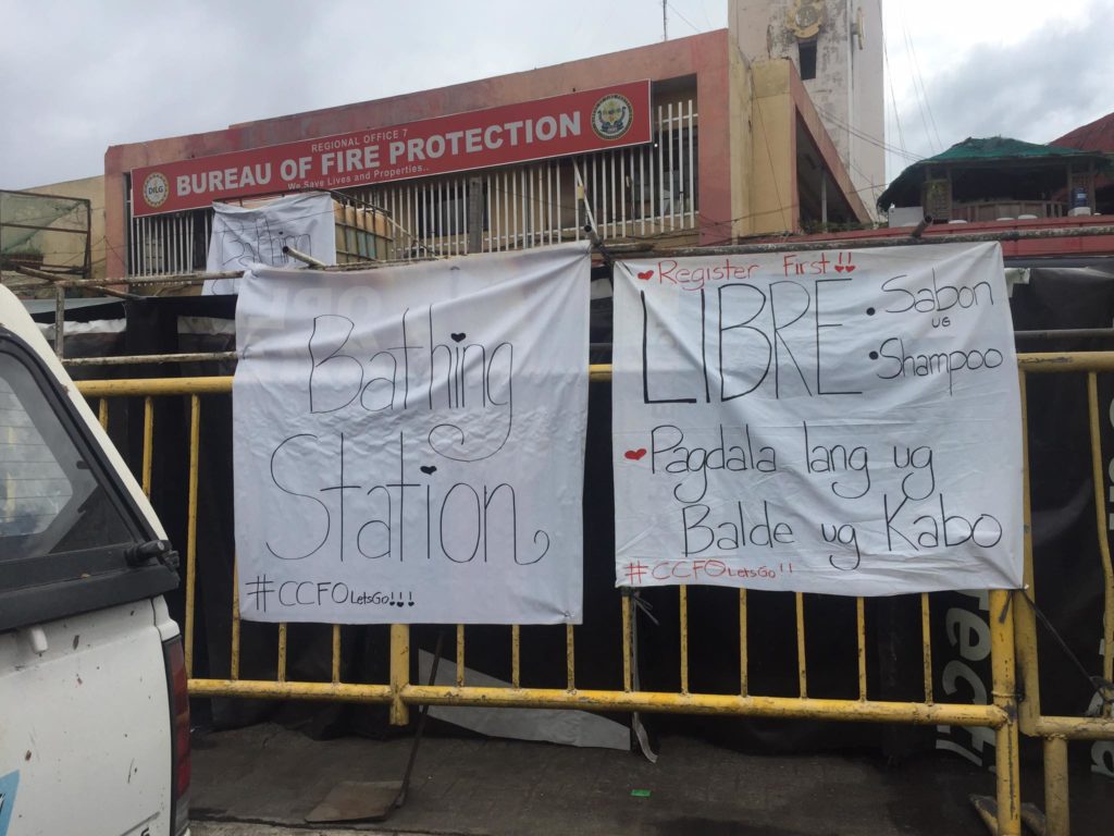 Free bathing stations are set up at the Bureau of Fire Protection in the region in their office in Cebu City. | Pegeen Maisie Sararaña